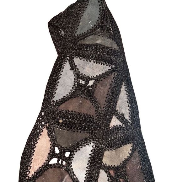 Vintage 1970s Sash Belt Leather Macrame Crochet Scarf - Picture 12 of 14